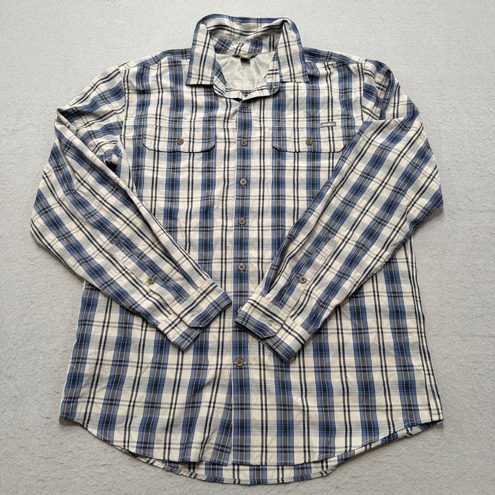 Eddie Bauer Travex Shirt Mens Large Tall Blue Plaid Button Up Mesh Lined Western